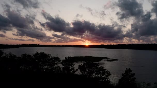 Luftaufnahme Von Soendersoe See Bei Sonnenuntergang Hdr Auf Zealand Dänemark — Stockvideo