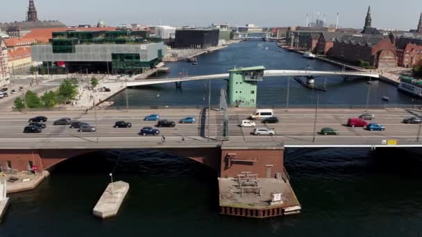 Aerial View Langebro Copenhagen Waterfront Denmark — Stock Video