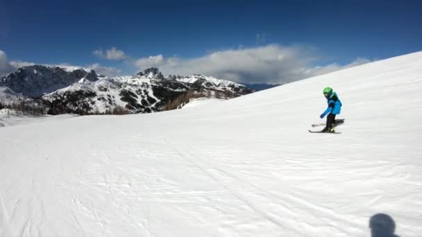 Little Boy Skiing Alpine Resort Year Old Child Enjoys Winter — Stock Video