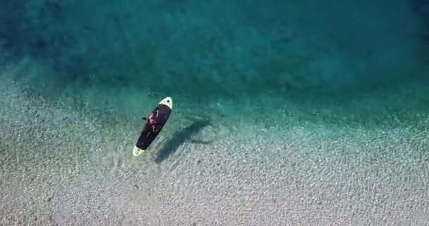Zomertijd Aan Zee Luchtfoto Van Het Kind Het Peddelbord Leuk — Stockvideo