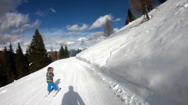 Little Boy Skiing Year Old Child Enjoys Winter Holiday Alpine — Stock Video