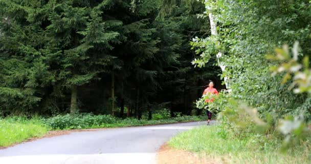 Mujer Joven Durante Entrenamiento Bosque Correr Por Salud Chica Profesa — Vídeos de Stock