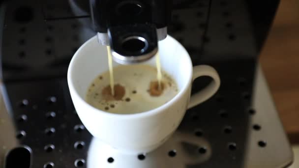 Подготовка Черного Кофе Кофеваркой Крупный План Приготовления Эспрессо Медленное Движение — стоковое видео