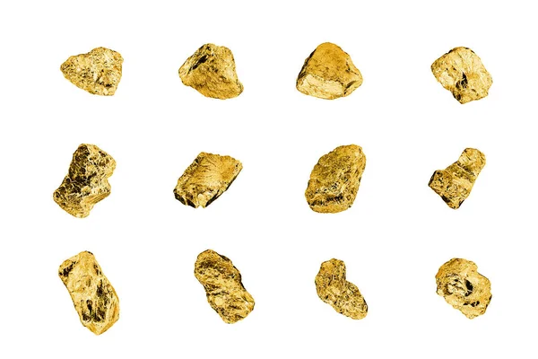 Golden Stones Set White Background Isolated Close Gold Nuggets Collection — Stock Photo, Image