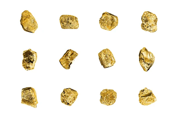 Golden Stones Set White Background Isolated Close Gold Nuggets Collection — Stock Photo, Image