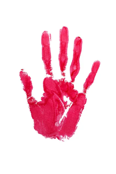 Roze Aquarel Print Van Menselijke Hand Witte Achtergrond Geïsoleerd Close — Stockfoto