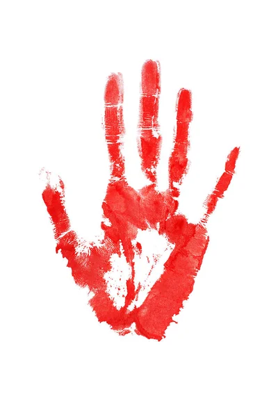 Red Watercolor Print Human Hand White Background Isolated Close Handprint — Stock Photo, Image