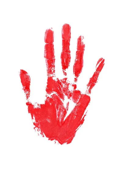 Red Watercolor Print Human Hand White Background Isolated Close Handprint — Stock Photo, Image