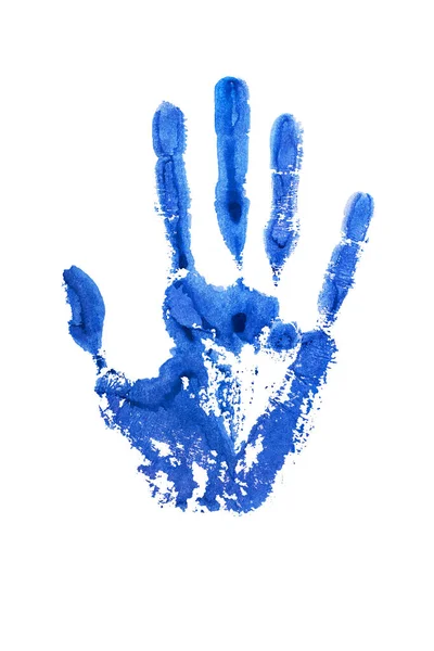 Μπλε Υδατογραφία Εκτύπωσης Του Ανθρώπινου Χεριού Λευκό Φόντο Απομονώνονται Από — Φωτογραφία Αρχείου