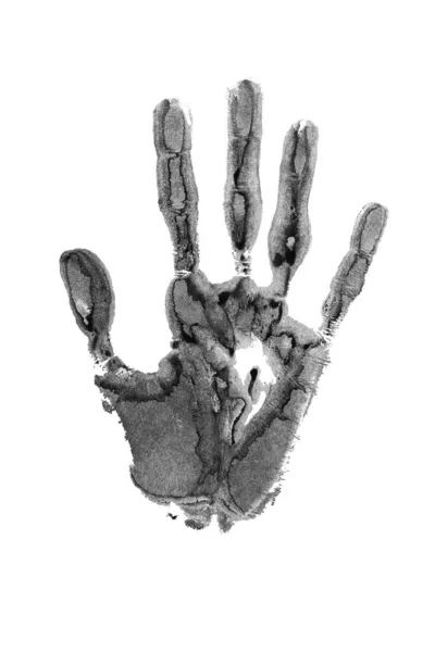 Schwarzer Aquarell Druck Menschlicher Hand Auf Weißem Hintergrund Isolierte Nahaufnahme — Stockfoto