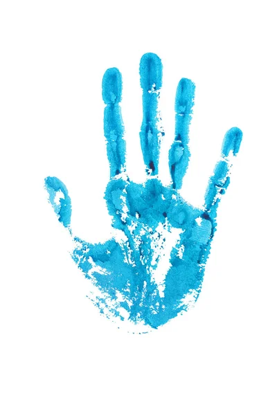 Blue Watercolor Print Human Hand White Background Isolated Close Handprint — Stock Photo, Image