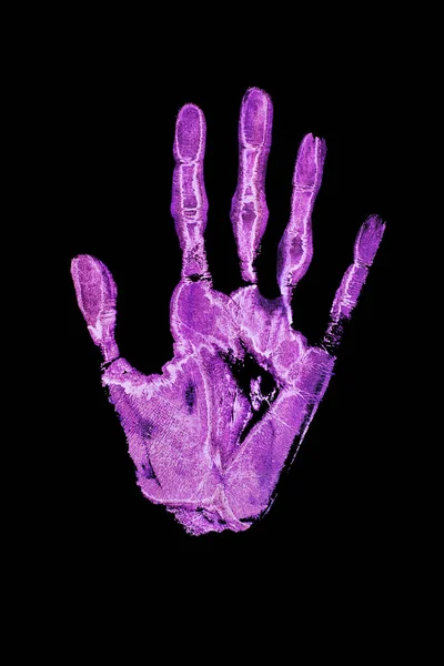 Purple Human Hand Print Black Background Isolated Close Handprint Illustration — Stock Photo, Image