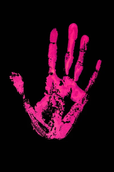 Ροζ Ανθρώπινο Αποτύπωμα Χεριού Μαύρο Φόντο Απομονωμένο Από Κοντά Εικονογράφηση — Φωτογραφία Αρχείου