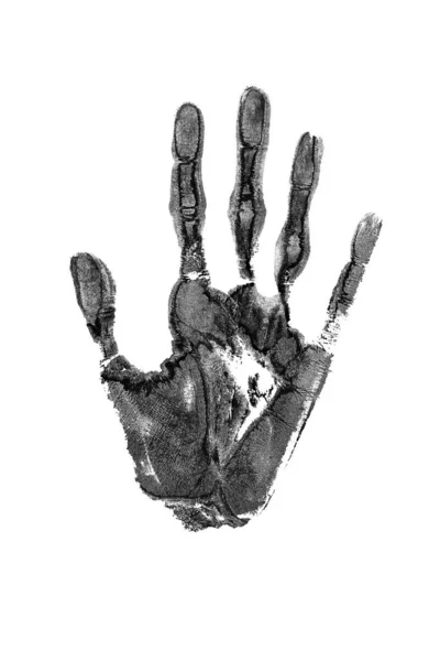 人手白色底色黑色水彩画独立特写 手印图解 单色手掌纹 手指纹 单色手绘图章 手绘图章 — 图库照片