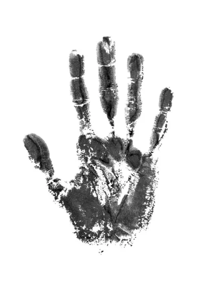 Black Watercolor Print Human Hand White Background Isolated Closeup Handprint — Stock Photo, Image