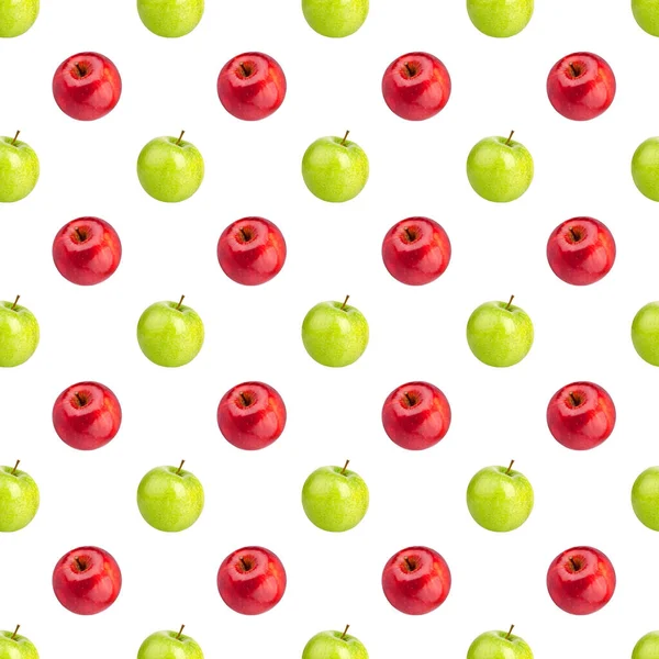 Bezešvé Vzor Čerstvé Červené Zelené Jablka Bílém Pozadí Izolované Lesklé — Stock fotografie