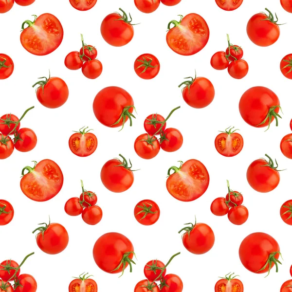 Seamless Pattern Red Tomatoes White Background Isolated Closeup Cut Whole — Stock Photo, Image