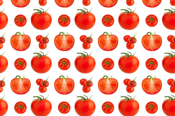 Seamless Pattern Red Tomatoes White Background Isolated Closeup Cut Whole — Stock Photo, Image