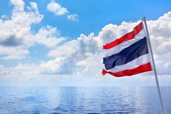 Kingdom Thailand Flag Sea Sky Clouds Beautiful Seascape Background Flag — Stock Photo, Image