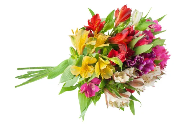 Bunte Alstroemeria Blumen Rundes Bukett Auf Weißem Hintergrund Isolierte Nahaufnahme — Stockfoto