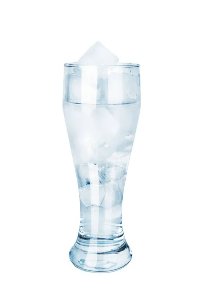 Copo Transparente Cheio Água Cristalina Fria Cubos Gelo Fundo Branco — Fotografia de Stock