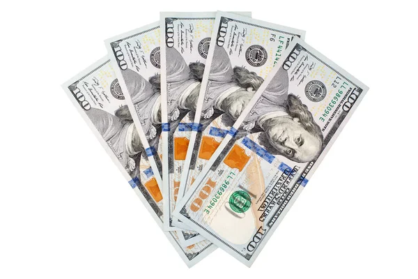 100 Dolarů Bankovky Bílém Pozadí Izolované Zblízka 100 Amerických Dolarů — Stock fotografie
