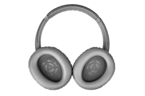 Graue Drahtlose Kopfhörer Auf Weißem Hintergrund Isoliert Nahaufnahme Graues Bluetooth — Stockfoto