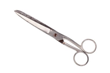 Eski moda paslı, kapalı makas beyaz arka plan yakın izole edilmiş, kağıt, kumaş makası, eski saç kesme makası, terzi makası, hiç kimse, stüdyo çekimi