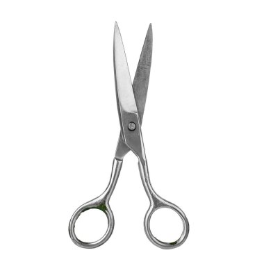 Eski moda gümüş metal açık makas beyaz arka plan yakın izole edilmiş, kağıt, kumaş makası, eski tarz saç kesme makası, terzi makasları, hiç kimse, stüdyo