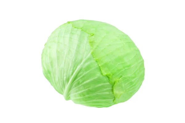 Green Whole Head Cabbage White Background Isolated Close Ripe White — Stock Photo, Image