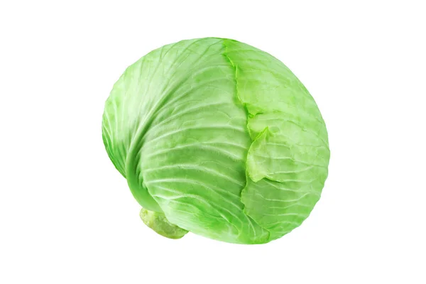 Whole Head Green Leafy Cabbage White Background Isolated Close Ripe — Stock Photo, Image