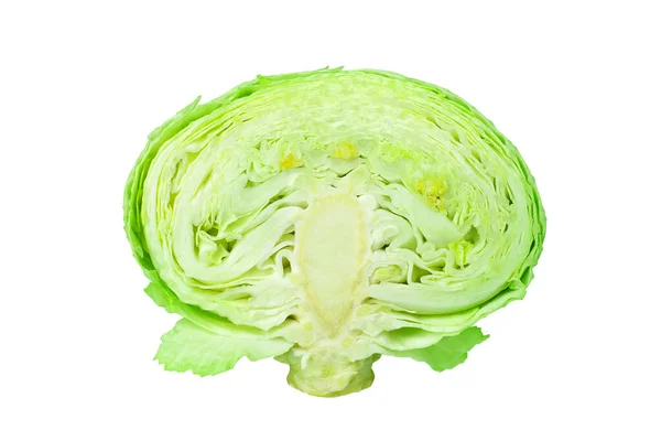 Πράσινο Μισό Κεφάλι Λάχανου Λευκό Φόντο Απομονωμένο Από Κοντά Κομμένο — Φωτογραφία Αρχείου