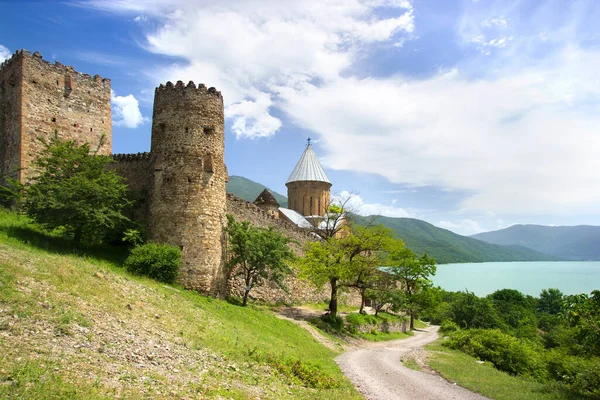 Gürcistan 'da Aragvi nehri yakınlarındaki kilise ve kaleli Ananuri Kalesi