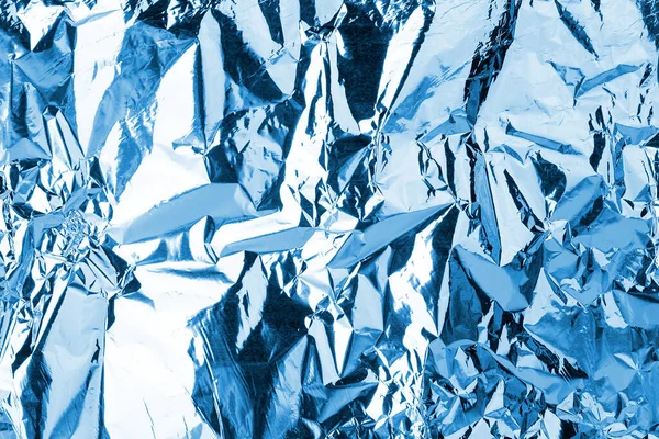 Zmačkaná Modrá Fólie Zářící Textury Pozadí Lesklý Lesklý Studený Led — Stock fotografie