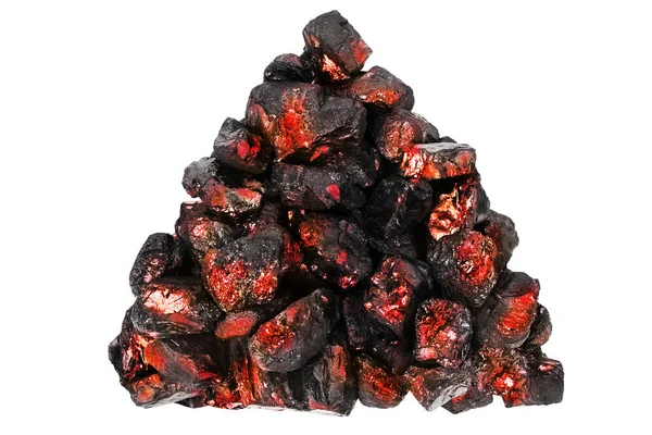 Red Hot Coal Heap White Background Isolated Close Orange Burning — Stock Photo, Image