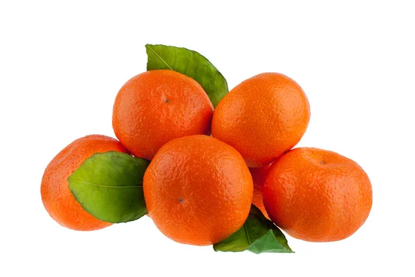 Tangerinas Tangerinas Ramo Com Folhas Verdes Fundo Branco Isolado Perto — Fotografia de Stock