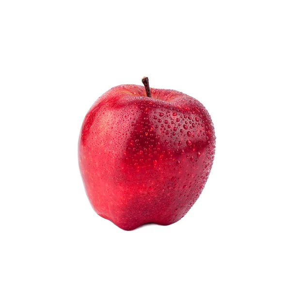 Czerwone Jabłko Kroplach Wody Białym Tle Odizolowane Makro — Zdjęcie stockowe