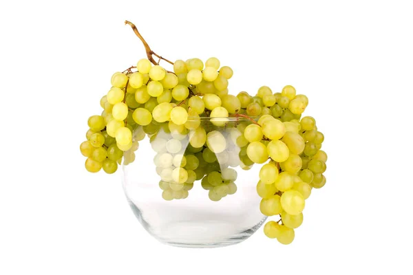 Bando Uvas Brancas Vaso Vidro Fundo Branco Isolado Perto — Fotografia de Stock