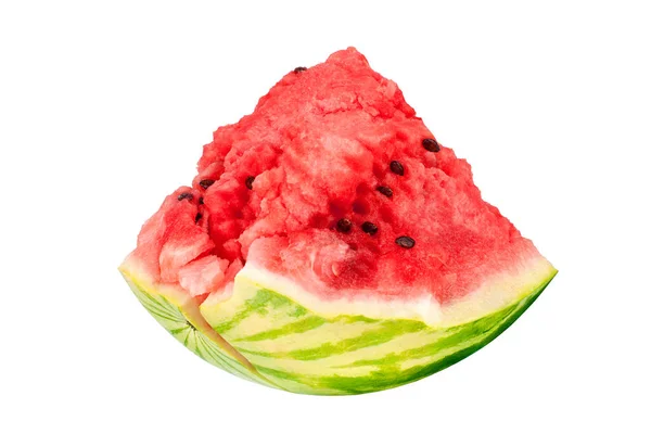 Rote Wassermelone Stück Auf Weißem Hintergrund Isoliert Nahaufnahme Wassermelone Scheiben — Stockfoto