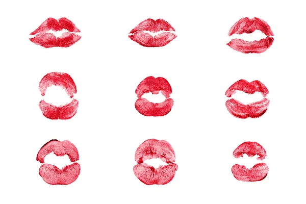 Roter Lippenstift Kuss Print Auf Weißem Hintergrund Isoliert Nahaufnahme Sexy — Stockfoto