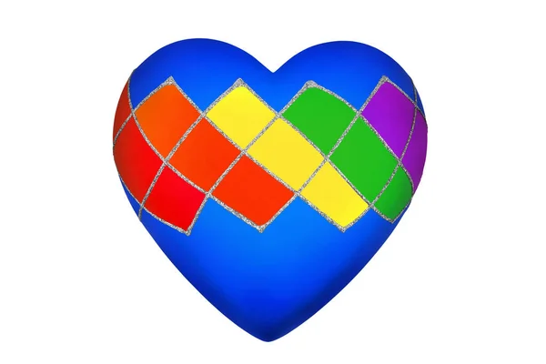 Corazón Azul Con Patrón Color Bandera Del Arco Iris Comunidad — Foto de Stock