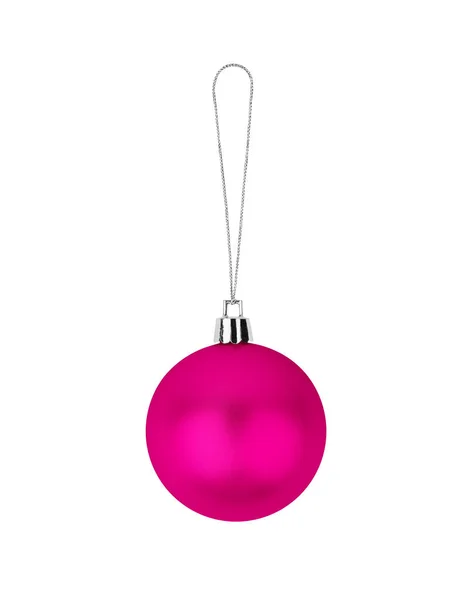 One Pink Glass Ball White Background Isolated Close Red Hristmas — Stock Photo, Image