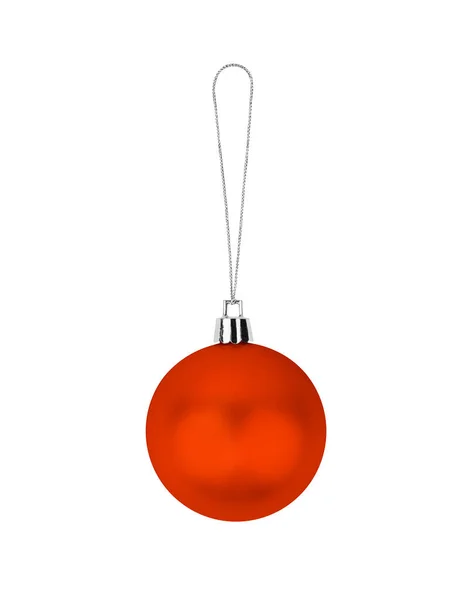 Eine Orangefarbene Glaskugel Weißer Hintergrund Isoliert Nahaufnahme Rote Farbe Christbaumschmuck — Stockfoto