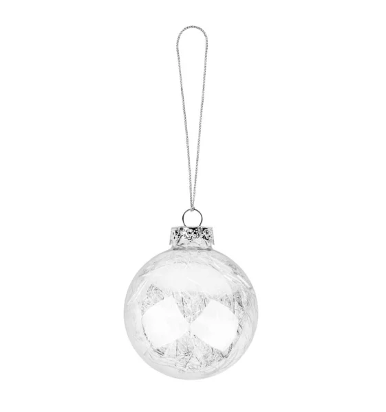 Silver Transparent Glass Ball Hanging Thread White Background Isolated Closeup — Stock Photo, Image