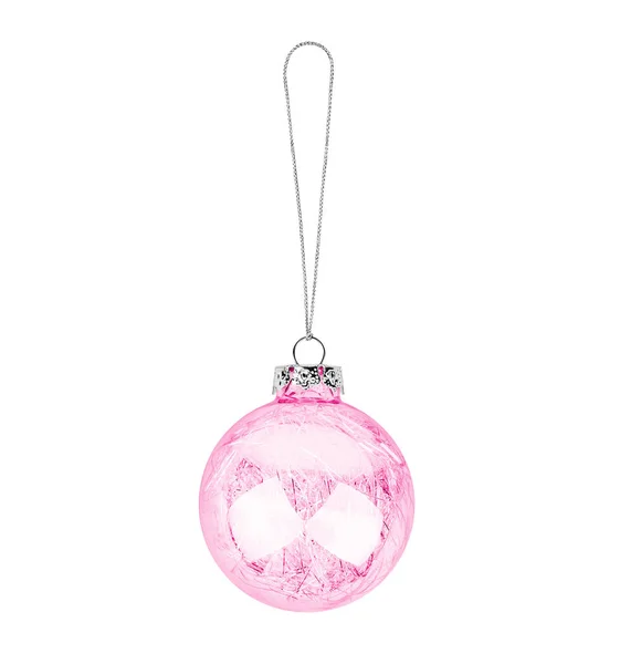 Boule Verre Transparente Rose Suspendue Fil Fond Blanc Isolé Gros — Photo