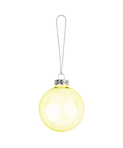 Boule Verre Transparente Jaune Suspendue Fil Fond Blanc Isolé Gros — Photo