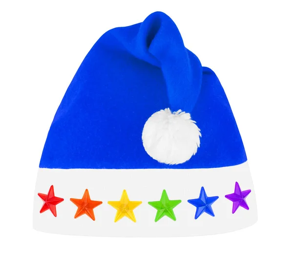 Blauer Weihnachtsmannhut Mit Bommel Sternen Lgbtq Community Regenbogenflagge Farbe Auf — Stockfoto