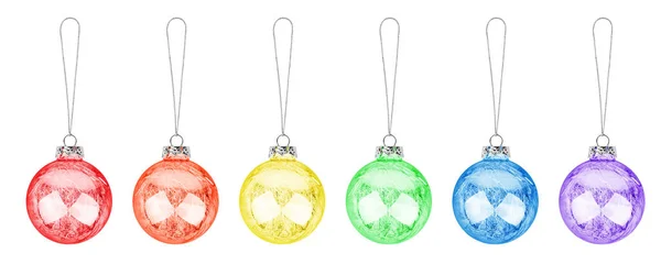 Weihnachtsdekoration Hängende Glaskugeln Setzen Lgbtq Gemeinschaft Regenbogenflagge Farben Auf Weißem — Stockfoto