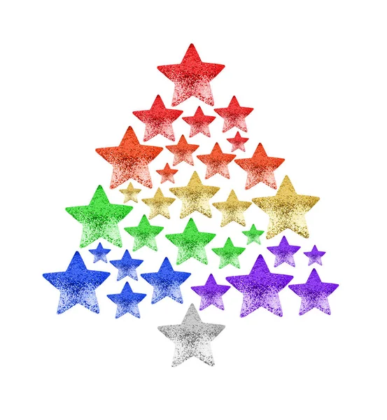 Parlak Yıldızlardan Oluşan Noel Ağacı Lgbtq Topluluk Gökkuşağı Renkleri Beyaz — Stok fotoğraf