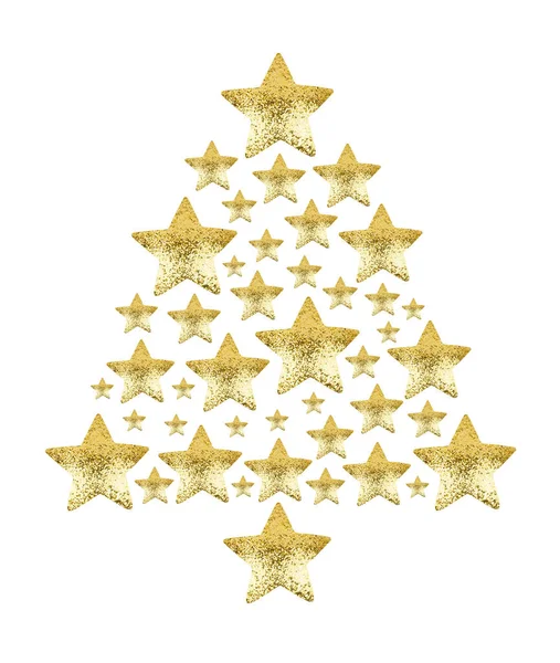 Árbol Navidad Dorado Hecho Estrellas Brillantes Fondo Blanco Primer Plano — Foto de Stock